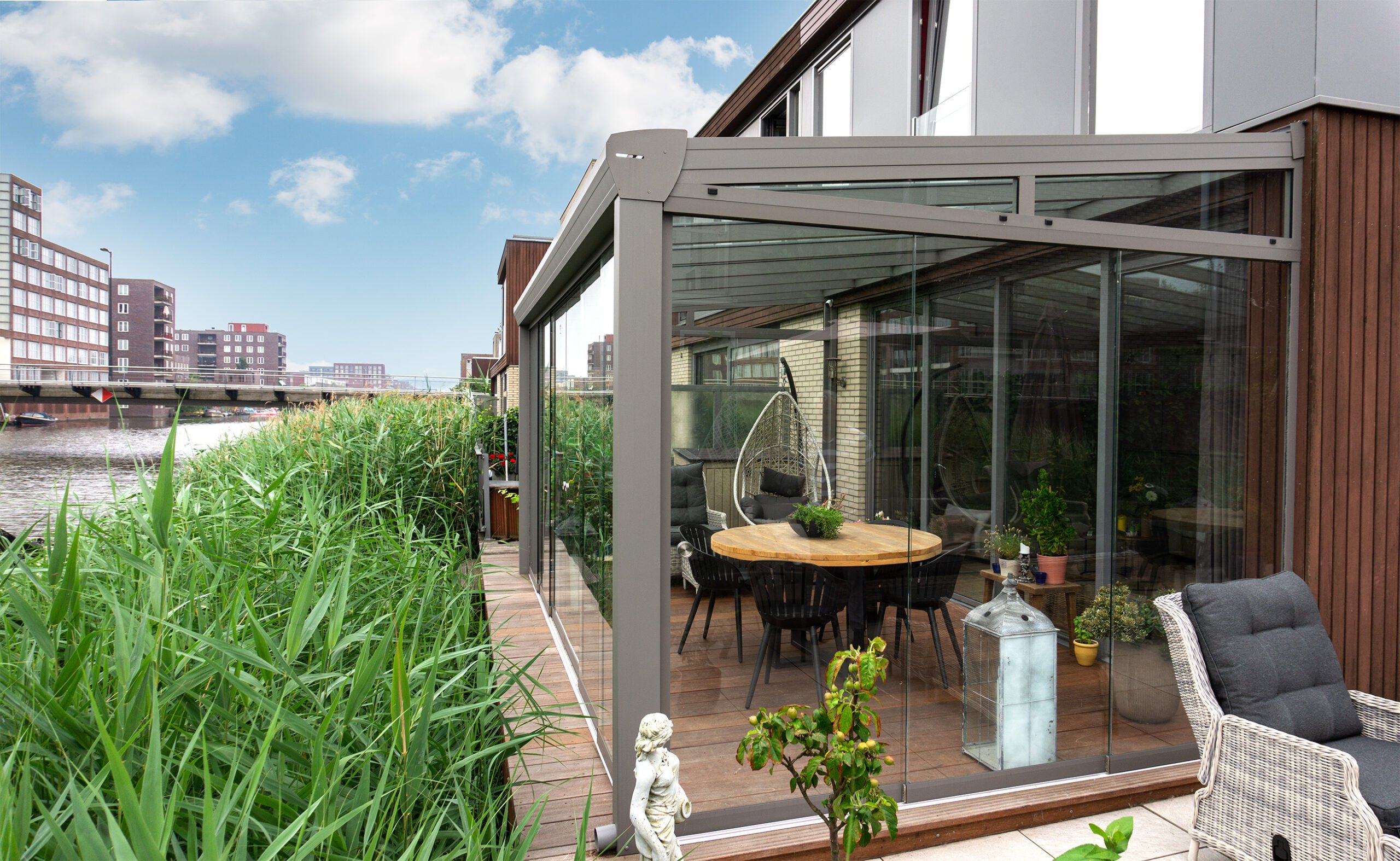 Canalside glass garden room