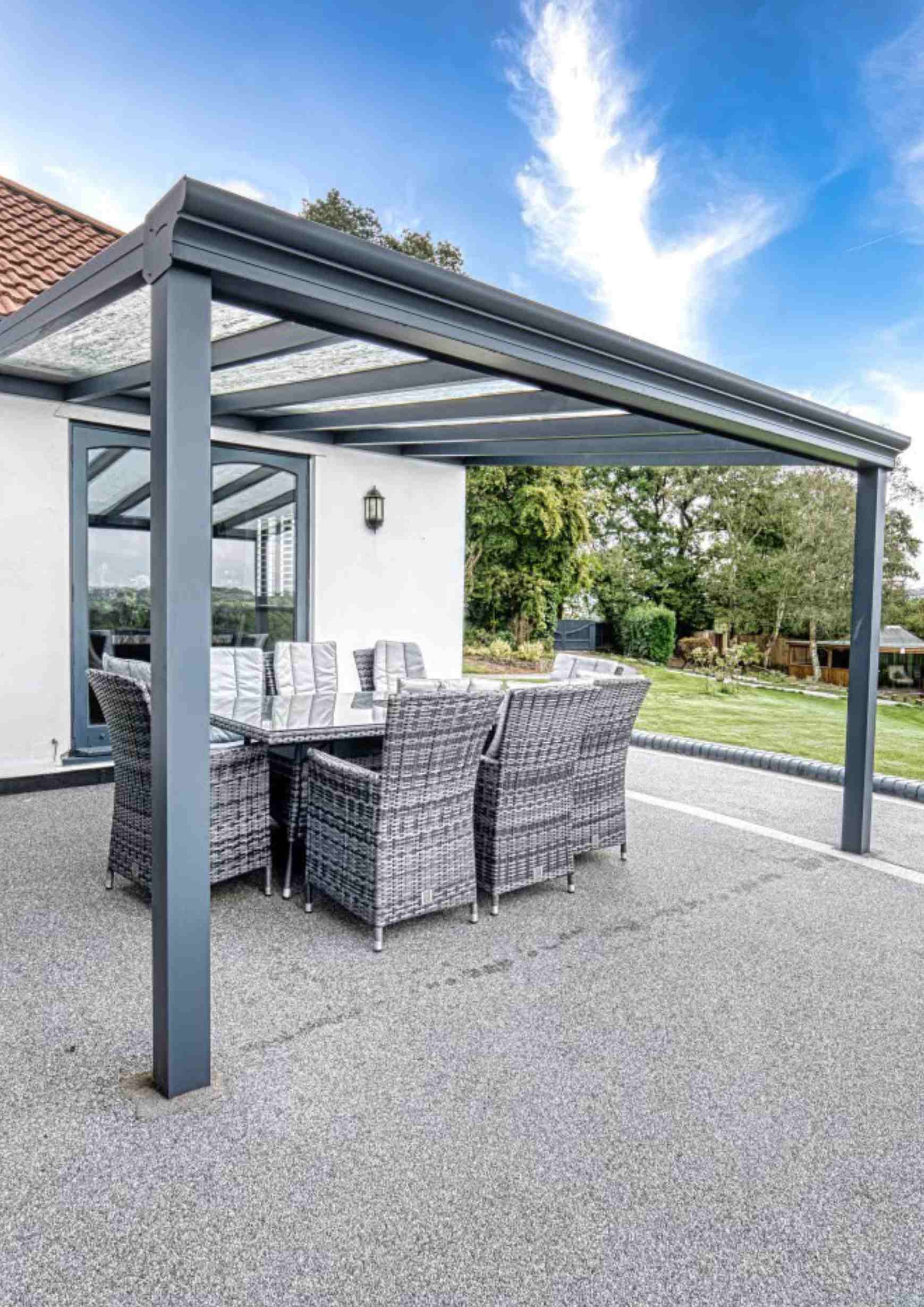 Pigato supply-only aluminium veranda over a patio